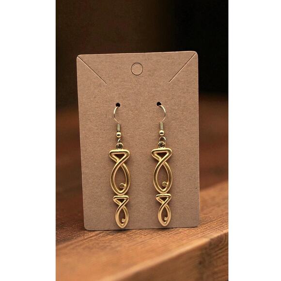 Gold Tone Infinity Design Dangle Drop Earrings Lightweight Jewelry - Picture 2 of 7